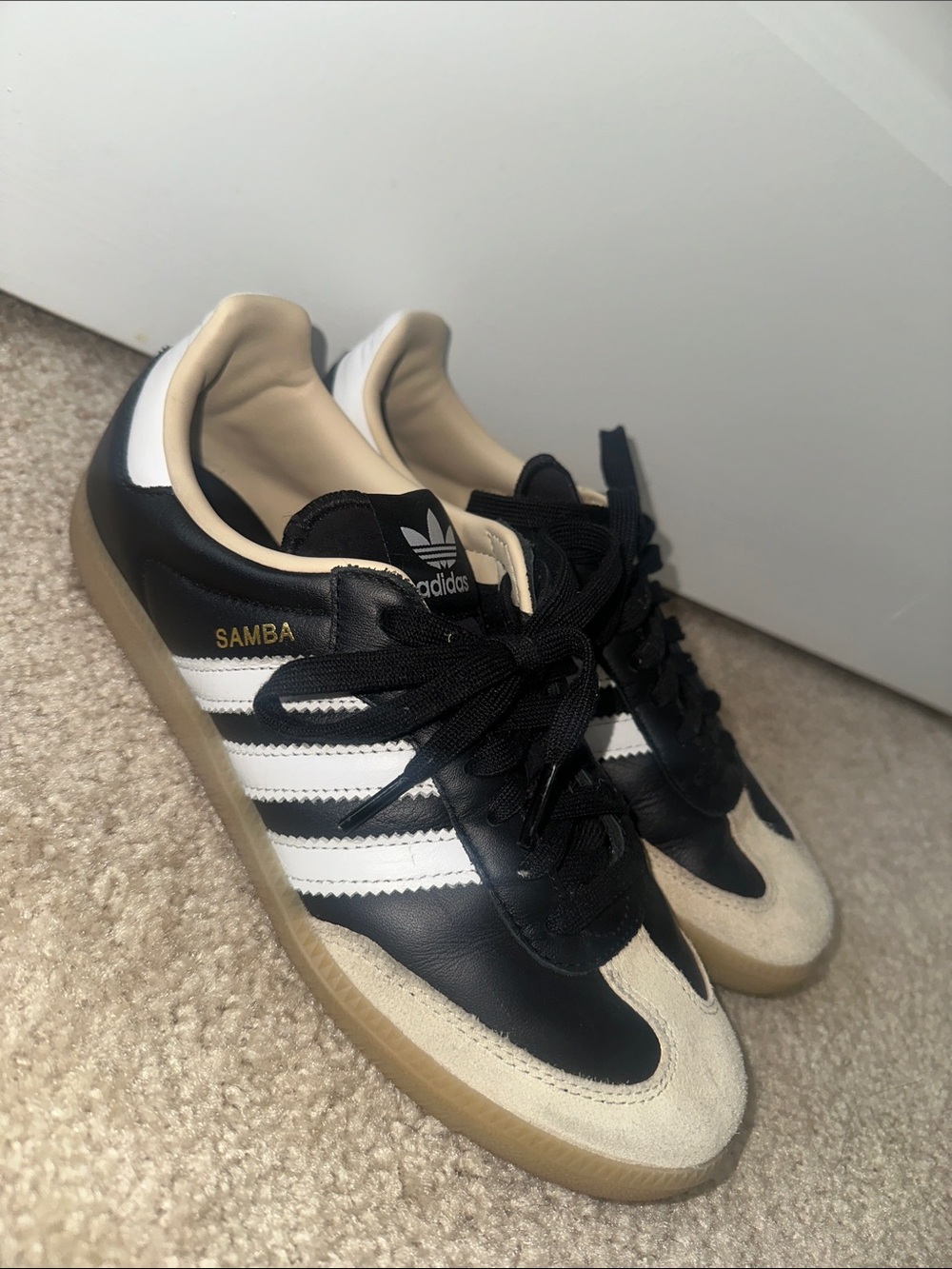 adidas Samba Sneakers in Black, White & Gum Size Men 7.5 Women 9